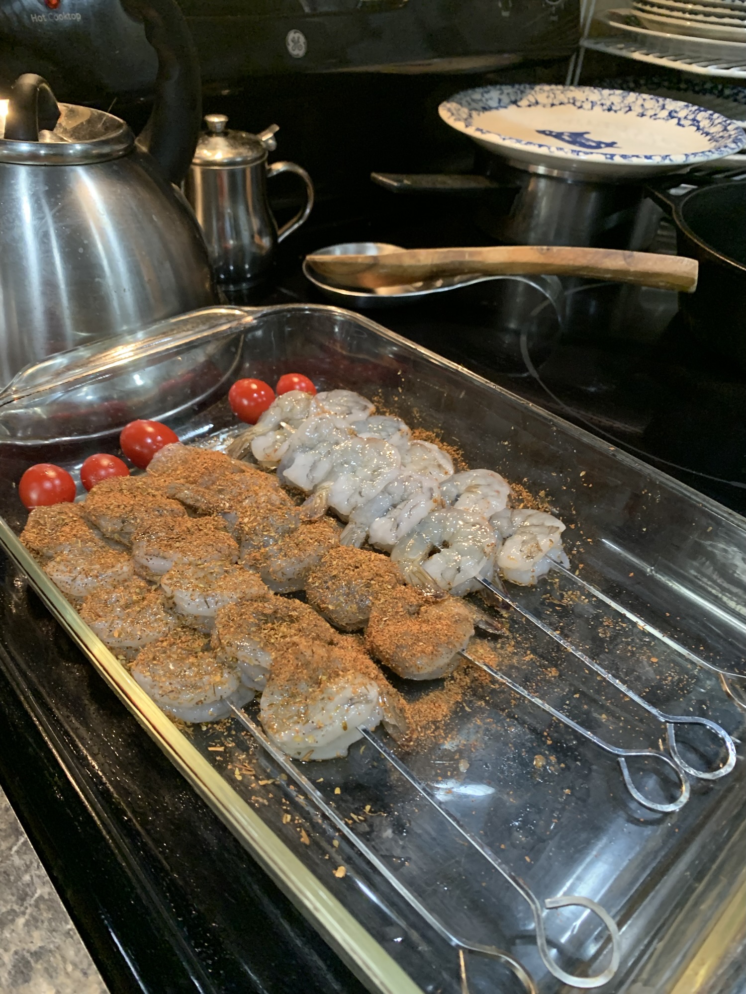 Top some skewers with tomatoes or other veggies