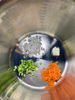 Mirepoix vegetables with butter.